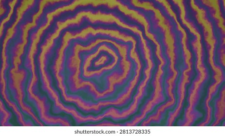 Abstract wavy concentric pattern featuring undulating purple, yellow, and magenta bands radiating from a central point creates a hypnotic swirling visual effect reminiscent of rippling water or sound waves viewed through distortion