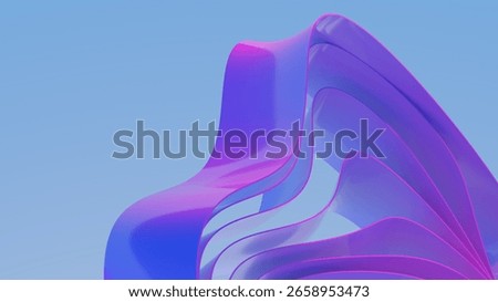 Abstract wavy curved 3d render. Violet soft layers of plastic with lines, folds, ruffles. Modern wallpaper, texture pattern. 3D Illustration