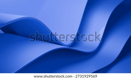 Abstract wavy curved 3d render. Blue soft layers of plastic with lines, folds, ruffles. Modern wallpaper, texture pattern. 3D Illustration