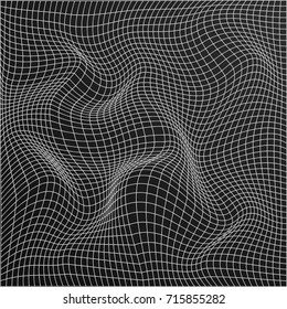 Abstract Wavy Grid Isolated On Black Background. Illustration