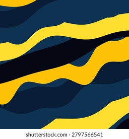 Abstract wavy pattern with dark blue and yellow stripes creating a flowing visual rhythm.