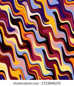 Abstract Wavy Pattern with Retro Warm Colors and Psychedelic Flow for Fashion, Wallpapers, and Modern Design Projects. Illustration. Artwork