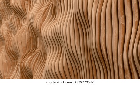 Abstract wavy wood panel wall. 3D rendered background design. 3D Illustration