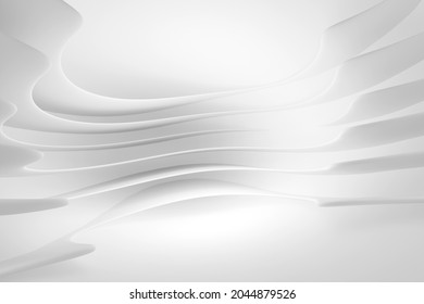 Abstract White Architectural Background. Spherical Building With Smooth Floor Lines. 3d Rendering