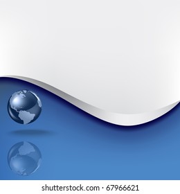 Abstract white background with globe on blue