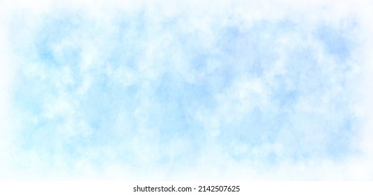Abstract white background snow texture light blue, Shaved ice or snow cone froze watercolor paint soft pale. Sky cloud blue backdrop, fluffy gentle fade clean background. banner winter illustration