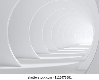 Abstract White Bent Tunnel, Modern Cg Background. 3d Render Illustration