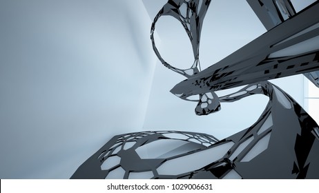 Abstract white and black parametric interior with window. 3D illustration and rendering.