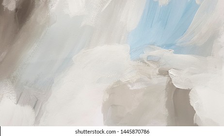 Abstract White, Blue And Gray Art Painting Background. Modern Art. Contemporary Art 