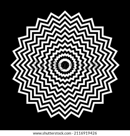Abstract white circle zig zag lines pattern on black background. 