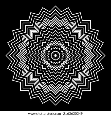 Abstract white circle zig zag lines pattern on black background. 
