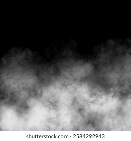 Abstract white color puffs of smoke swirl overlay on black background pollution. Royalty high-quality free stock image white color fog swirls fragments overlays on black backgrounds