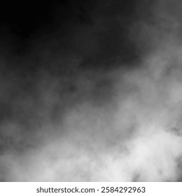 Abstract white color puffs of smoke swirl overlay on black background pollution. Royalty high-quality free stock image white color fog swirls fragments overlays on black backgrounds