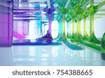 Abstract white and colored gradient glasses interior multilevel public space with window. 3D illustration and rendering.
