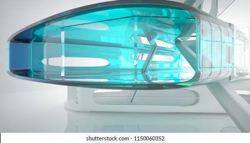 Abstract white and colored gradient glasses interior multilevel public space with window. 3D illustration and rendering.
