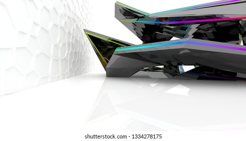 Abstract white and colored gradient  interior multilevel public space with window. 3D illustration and rendering.