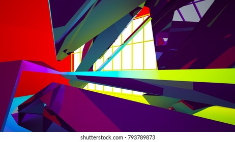 Abstract white and colored gradient  interior with window. 3D illustration and rendering.