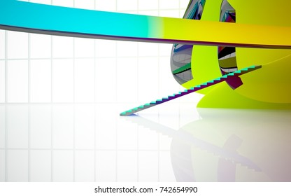 Abstract white and colored gradient smooth interior multilevel public space with window. 3D illustration and rendering.