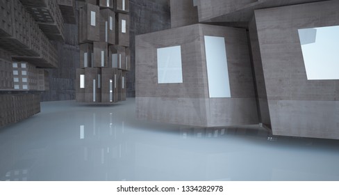 Abstract white and concrete interior. 3D illustration and rendering.