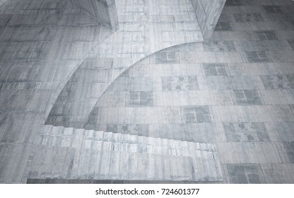 Abstract white and concrete interior multilevel public space with window. 3D illustration and rendering.
