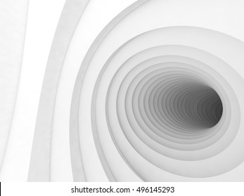 Abstract White Digital Background, Bent Vortex Tunnel Interior, 3d Illustration