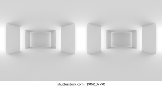 Abstract White Empty White Hall With White Floor, Ceiling And Columns HDRI Environment Map, White Colorless 360 Degrees Spherical Panorama Background, 3d Illustration