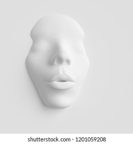 Abstract White Face On White Background, Art Creative Poster Serenity Concept 3d Render