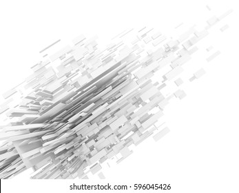 Abstract white geometric background. Array of a boxes in space. 3D Illustration.