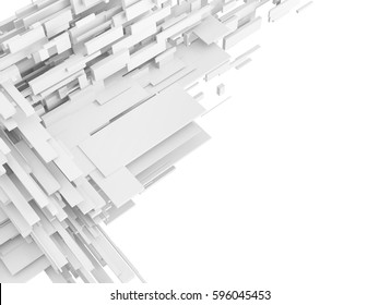 Abstract white geometric background. Array of a boxes in space. 3D Illustration.