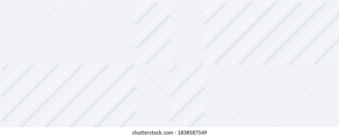 Abstract White Geometric Background With Zigzag Lines. Empty Scandinavian Eco Minimalist Style. Interior Accent Wall. DIY Wooden Decor - Wide 3d DIY Molded Panels Design. Halftone Monochrome Mockup  