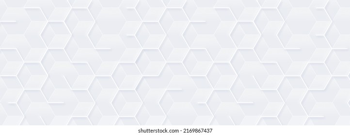 Abstract white geometric hexagon and white 3d grid  Neumorphism elegant science background  Random grey honeycomb pattern  Smooth   subtle cover  Geometric striped texture  Digital luxury silver BG