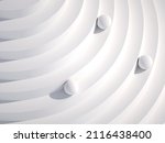 Abstract white geometric installation with balls running on helix, digital graphic background, 3d rendering illustration