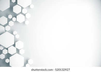 Abstract white honeycomb pattern on light background with copy space. Front view. 3D Rendering