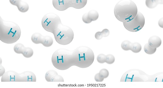 Abstract White Hydrogen H2 Molecules Floating Over White Background, Clean Energy Or Chemistry Concept, 3D Illustration