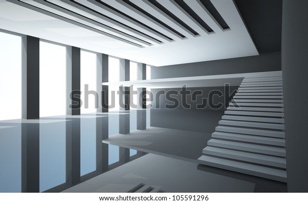 Abstract White Interior Balcony Stairs Without Stock