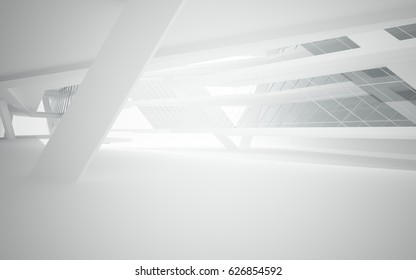 Abstract White Interior Of The Future With Glass. 3D Illustration And Rendering