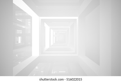 Abstract white interior of the future, with neon lighting. 3D illustration and rendering