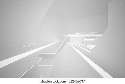 Abstract white interior of the future, with neon lighting. 3D illustration and rendering