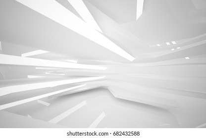 Abstract White Interior Of The Future, With Neon Lighting. 3D Illustration And Rendering