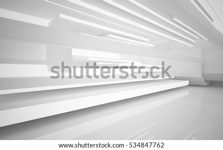 Abstract white interior of the future, with neon lighting. 3D illustration and rendering