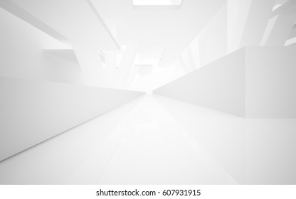 Abstract white interior highlights future. Architectural background. 3D illustration and rendering
