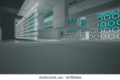 Abstract white interior highlights future. Polygon drawing . Architectural background. 3D illustration and rendering