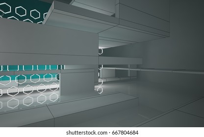 Abstract white interior highlights future. Polygon drawing . Architectural background. 3D illustration and rendering