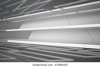 Abstract white interior highlights future. Polygon drawing . Architectural background. 3D illustration and rendering