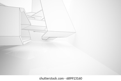 Abstract white interior highlights future. Polygon drawing . Architectural background. 3D illustration and rendering - Shutterstock ID 689913160
