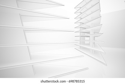 Abstract white interior highlights future. Polygon drawing . Architectural background. 3D illustration and rendering
