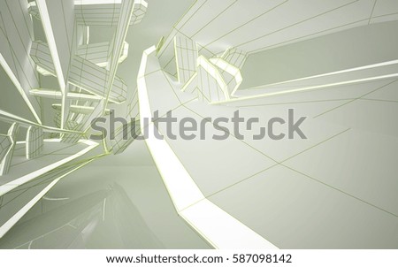 Abstract white interior highlights future. Polygon colored drawing. Architectural background. 3D illustration and rendering