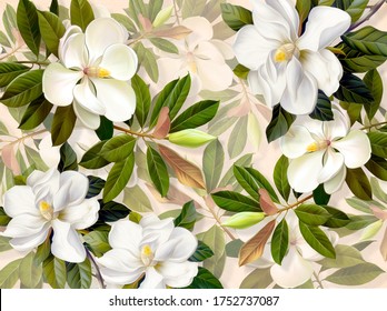 Abstract of white Magnolia flowers. Print for interior printing.