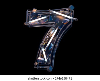 Abstract White Neon Font. Number 7. 3d Rendering