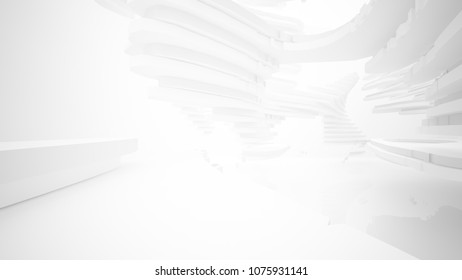 Abstract white parametric interior with window. 3D illustration and rendering.